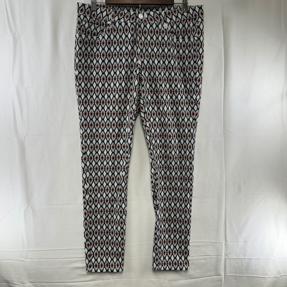 Bisou Bisou Skinny Pants Womens 12 Multicolor Geometric Diamond Ikat Mid Rise